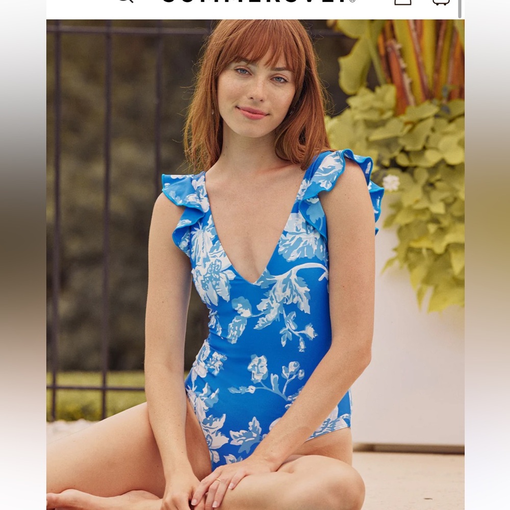 Summersalt The Ruffle Backflip One Piece Nouveau Toile in Lapis & White Sand